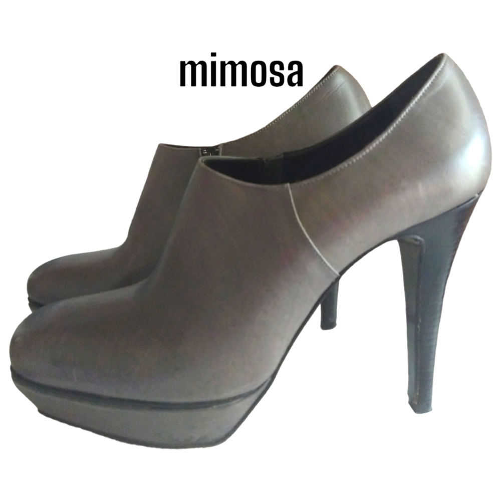 MIMOSA booties high heel leather boots size 8 dark khaki greyish in great shape